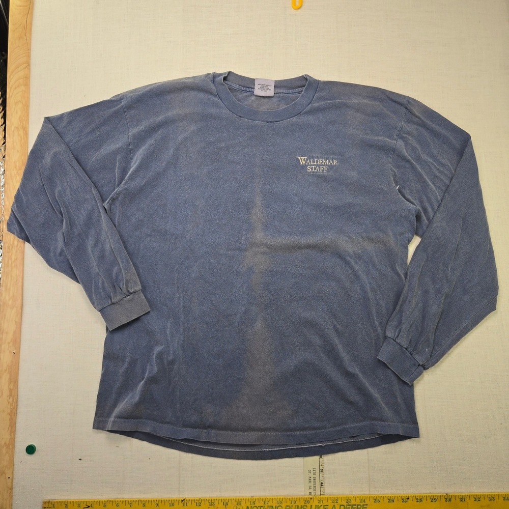 VTG Distressed Anvil Authentic Shirt Waldemar Staff Blue Men XL Pigment Dyed USA